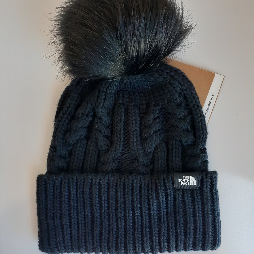The North Face TNF Black Women's Oh Mega Pom Beanie Hat NWT Authentic - Picture 3 of 4